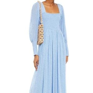 Ganni blue Georgette Smocked Maxi Dress size Small